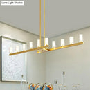 GobekUsa Postmodern Brass Linear Pendant Light with Crystal Accents - 12 Heads - Rectangle Design