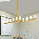 GobekUsa Postmodern Brass Linear Pendant Light with Crystal Accents - 12 Heads - Rectangle Design