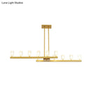 GobekUsa Postmodern Brass Linear Pendant Light with Crystal Accents - 12 Heads - Rectangle Design