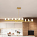 GobekUsa Postmodern Brass Linear Pendant Light with Crystal Accents - 12 Heads - Rectangle Design