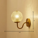 GobekUsa Postmodern Brass Sconce Bedside Wall Light with Textured Glass Shade - 1-Bulb Ball Shaped Lamp