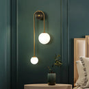 GobekUsa Postmodern Brass Arc Wall Sconce Light with Opal Glass Shade - 2-Head Metal Design