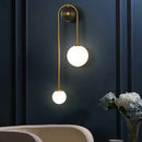 GobekUsa Postmodern Brass Arc Wall Sconce Light with Opal Glass Shade - 2-Head Metal Design