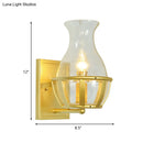 GobekUsa Postmodern Clear Glass Vase Sconce Light Fixture - Gold Wall Mounted Lamp with Basket Base