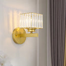 GobekUsa Postmodern Crystal Block Wall Sconce with Brass/Black Backplate for Bedroom