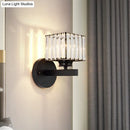 GobekUsa Postmodern Crystal Block Wall Sconce with Brass/Black Backplate for Bedroom