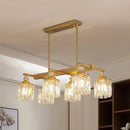 GobekUsa Postmodern Crystal Gold Island Lamp: Beveled 6-Head Cylinder Hanging Light Fixture