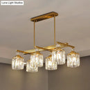 GobekUsa Postmodern Crystal Gold Island Lamp: Beveled 6-Head Cylinder Hanging Light Fixture
