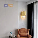 GobekUsa Crystal Golden LED Wall Sconce Stainless Steel Postmodern Art Deco Wall Light