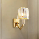 GobekUsa Postmodern Crystal Prism Gold Wall Sconce with Clear Tapered Shade - 1-Light Wall Mount Fixture