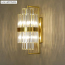 GobekUsa Postmodern Crystal Block Wall Sconce in Gold with 2 Cylinder Lights - Ideal for Corridors
