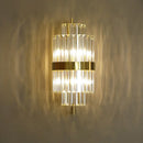 GobekUsa Postmodern Crystal Block Wall Sconce in Gold with 2 Cylinder Lights - Ideal for Corridors