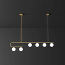 GobekUsa Postmodern Gold Linear Island Pendant Light with Ivory Ball Glass - LED Hanging Lamp
