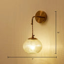 GobekUsa Postmodern Brass Sconce Bedside Wall Light with Textured Glass Shade - 1-Bulb Ball Shaped Lamp