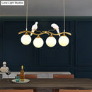 GobekUsa Sleek Postmodern Glass Pendant Light with Twig and Bird Deco - 4-Bulb Ceiling Hanging Fixture