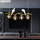 GobekUsa Sleek Postmodern Glass Pendant Light with Twig and Bird Deco - 4-Bulb Ceiling Hanging Fixture