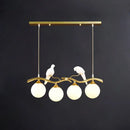 GobekUsa Sleek Postmodern Glass Pendant Light with Twig and Bird Deco - 4-Bulb Ceiling Hanging Fixture