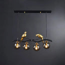 GobekUsa Sleek Postmodern Glass Pendant Light with Twig and Bird Deco - 4-Bulb Ceiling Hanging Fixture