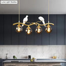 GobekUsa Sleek Postmodern Glass Pendant Light with Twig and Bird Deco - 4-Bulb Ceiling Hanging Fixture