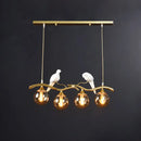 GobekUsa Sleek Postmodern Glass Pendant Light with Twig and Bird Deco - 4-Bulb Ceiling Hanging Fixture