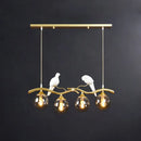 GobekUsa Sleek Postmodern Glass Pendant Light with Twig and Bird Deco - 4-Bulb Ceiling Hanging Fixture