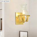 GobekUsa Postmodern Clear Glass Vase Sconce Light Fixture - Gold Wall Mounted Lamp with Basket Base