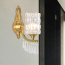 GobekUsa Postmodern Gold Column Wall Lamp with Clear Crystal Shade - Elegant Single Bulb Wall Lighting Fixture with Droplet Accent