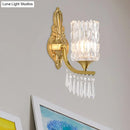 GobekUsa Postmodern Gold Column Wall Lamp with Clear Crystal Shade - Elegant Single Bulb Wall Lighting Fixture with Droplet Accent