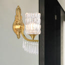 GobekUsa Postmodern Gold Column Wall Lamp with Clear Crystal Shade - Elegant Single Bulb Wall Lighting Fixture with Droplet Accent