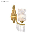 GobekUsa Postmodern Gold Column Wall Lamp with Clear Crystal Shade - Elegant Single Bulb Wall Lighting Fixture with Droplet Accent