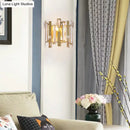 GobekUsa Postmodern Crystal Block Wall Light Fixture: 1 Light Gold Wall Mount for Living Room
