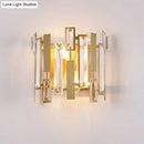 GobekUsa Postmodern Crystal Block Wall Light Fixture: 1 Light Gold Wall Mount for Living Room