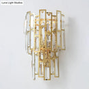 GobekUsa Postmodern Gold Sconce with Crystal Rectangle Shade - 2 Bulbs - Living Room Wall Lamp