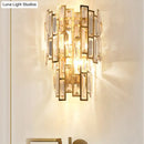 GobekUsa Postmodern Gold Sconce with Crystal Rectangle Shade - 2 Bulbs - Living Room Wall Lamp