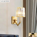 GobekUsa Postmodern Crystal Prism Gold Wall Sconce with Clear Tapered Shade - 1-Light Wall Mount Fixture