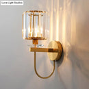 GobekUsa Postmodern Gold Cylindrical Crystal Wall Sconce with Curved Arm