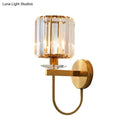 GobekUsa Postmodern Gold Cylindrical Crystal Wall Sconce with Curved Arm