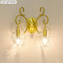 GobekUsa Postmodern Gold Curve Arm Sconce Light Fixture with Crystal Drip - 2 Light Wall-Mount