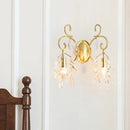 GobekUsa Postmodern Gold Curve Arm Sconce Light Fixture with Crystal Drip - 2 Light Wall-Mount