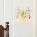 GobekUsa Postmodern Gold Curve Arm Sconce Light Fixture with Crystal Drip - 2 Light Wall-Mount
