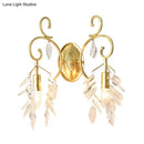 GobekUsa Postmodern Gold Curve Arm Sconce Light Fixture with Crystal Drip - 2 Light Wall-Mount