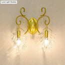 GobekUsa Postmodern Gold Curve Arm Sconce Light Fixture with Crystal Drip - 2 Light Wall-Mount