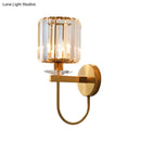 GobekUsa Postmodern Gold Cylindrical Crystal Wall Sconce with Curved Arm