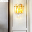 GobekUsa Postmodern Faceted Crystal Gold Sconce Light - Half-Cylinder Wall Mount for Bedroom