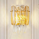 GobekUsa Postmodern Faceted Crystal Gold Sconce Light - Half-Cylinder Wall Mount for Bedroom