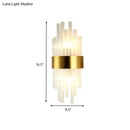 GobekUsa Postmodern Gold Wall Sconce with Fluted Crystal Shade - 2 Head Bedroom Mount Light
