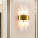 GobekUsa Postmodern Gold Wall Sconce with Fluted Crystal Shade - 2 Head Bedroom Mount Light