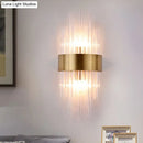GobekUsa Postmodern Gold Wall Sconce with Fluted Crystal Shade - 2 Head Bedroom Mount Light