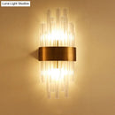 GobekUsa Postmodern Gold Wall Sconce with Fluted Crystal Shade - 2 Head Bedroom Mount Light