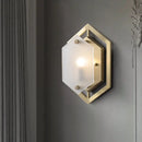 GobekUsa Hexagon Sconce Lighting: Postmodern Metallic 1-Bulb Brass Wall Lamp with Translucent Glass Shade